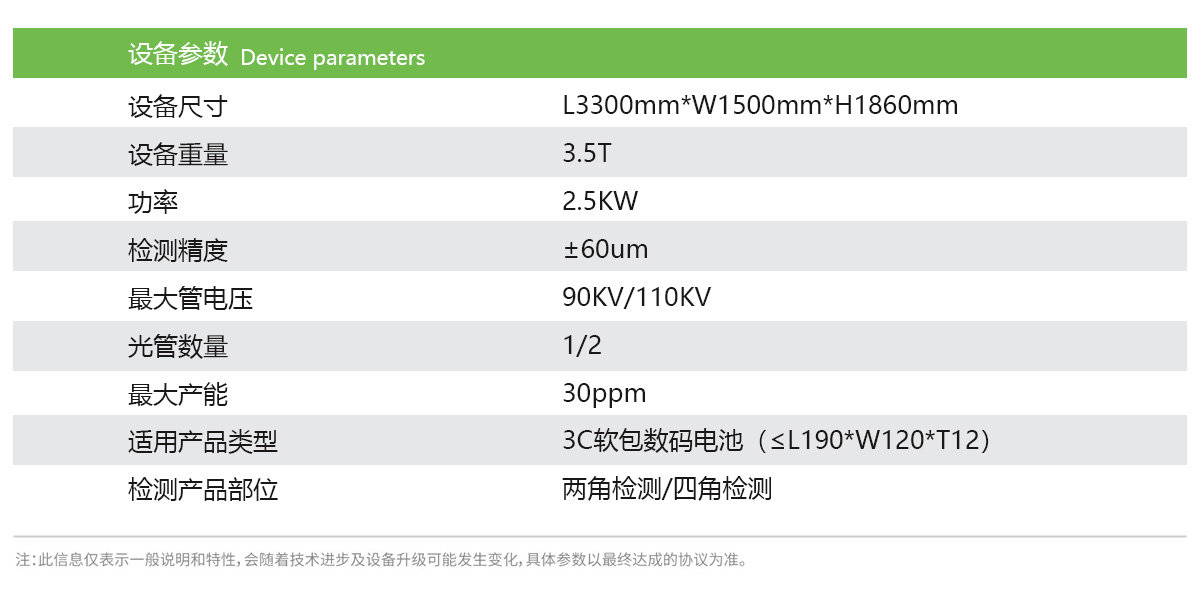 日聯科技鋰電池檢測設備參數